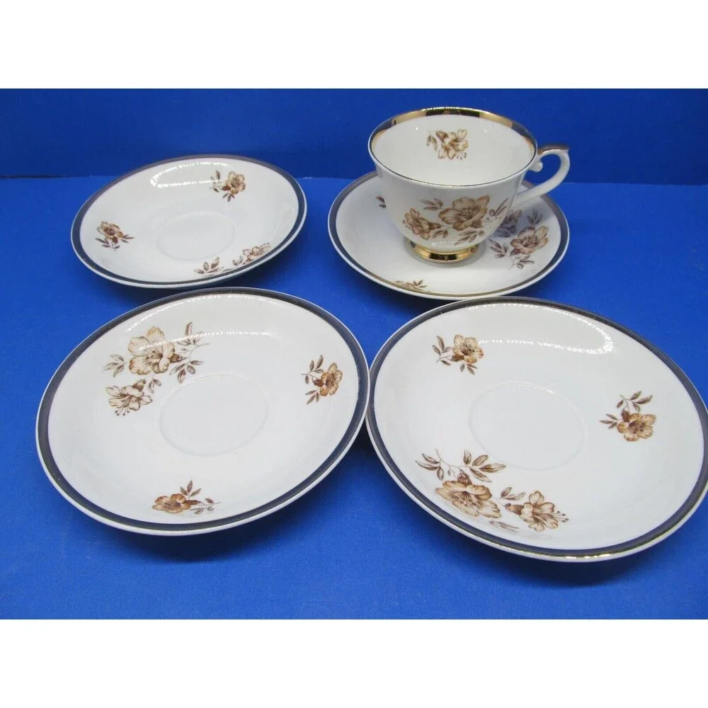 Arabia Finland Myrna 1 Footed Cup And 4 Saucers In Excellent Used Condition 1999